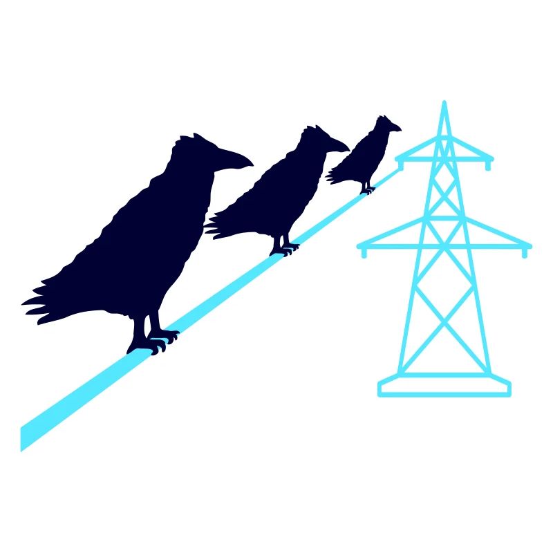 3 Ravens Sitting Câble d’alimentation Corde Câble d’alimentation Itinéraire du câble d’alimentation