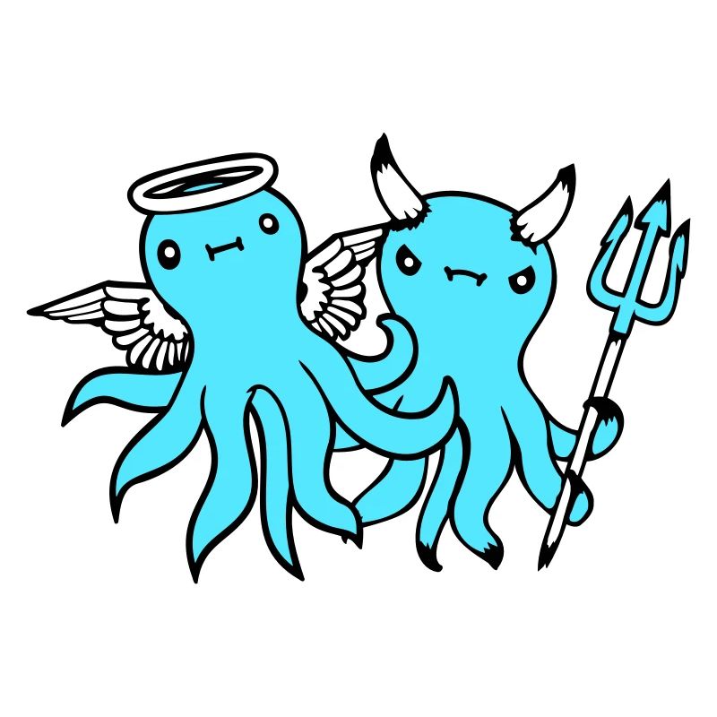 2 Octopus Devil Angel Heaven Hell Team Friends