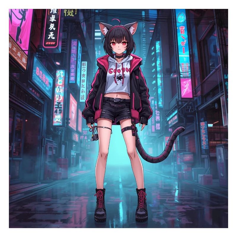 Chat néon dans le quartier cyber