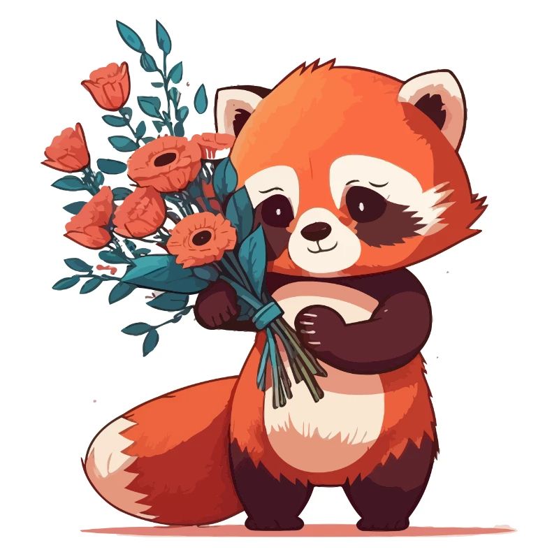 Panda roux à fleurs