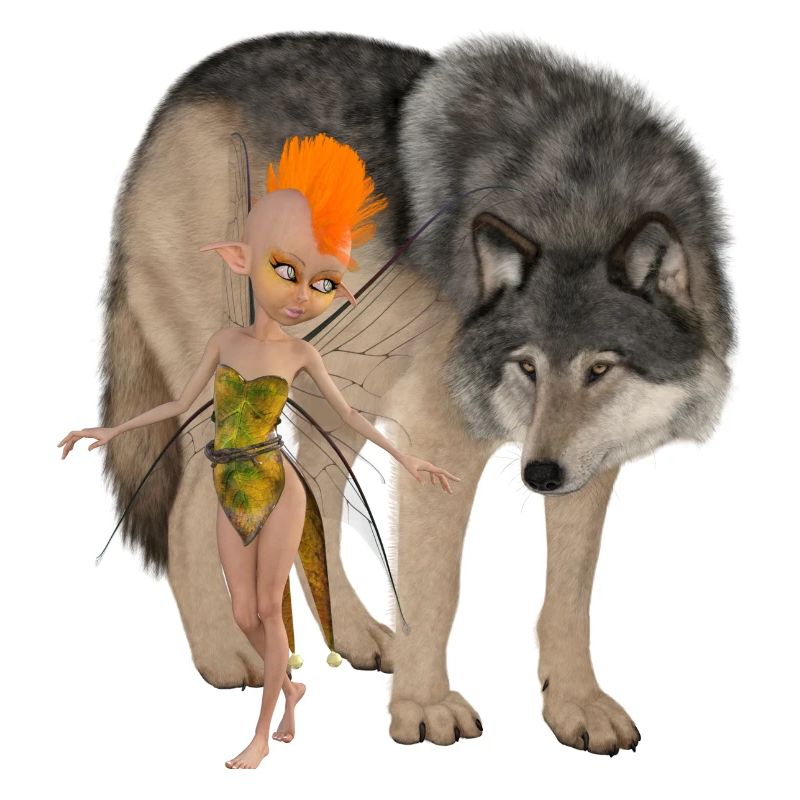 Zwei ungleiche Freunde: die Fee und der Wolf;