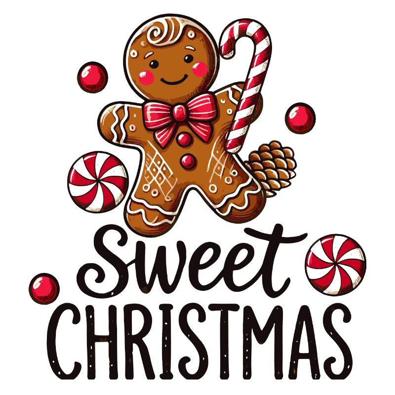 Cheerful gingerbread man with candy cane