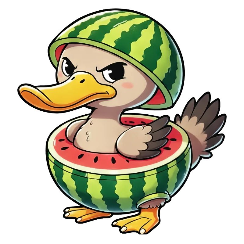 Grumpy duck with watermelon summer design