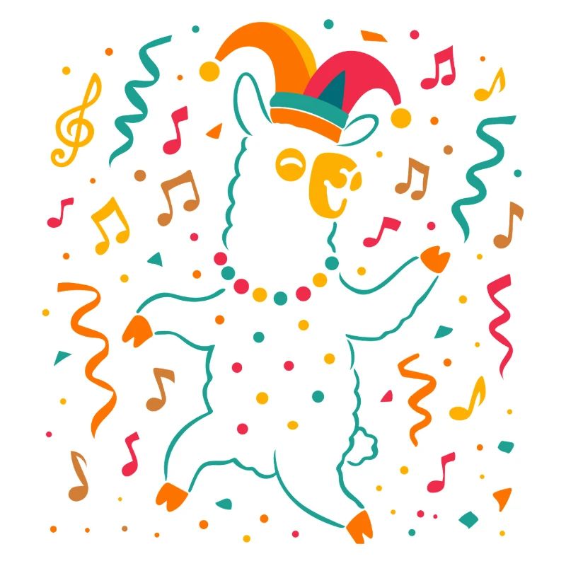 Dancing Carnival Alpaca with Jester's Cap
