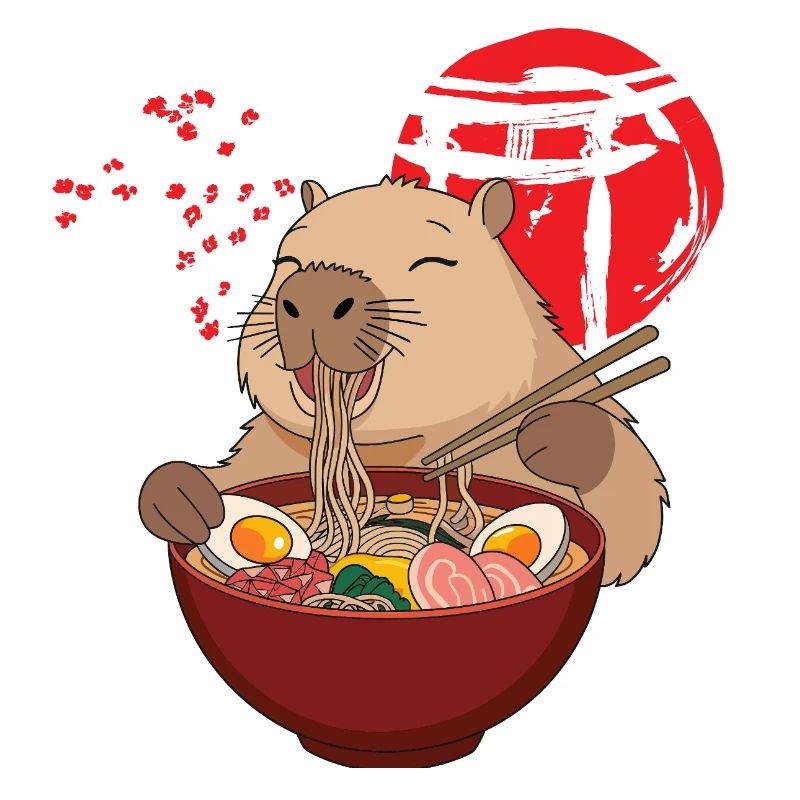 Capybara Eats Ramen Soup Cute Funny