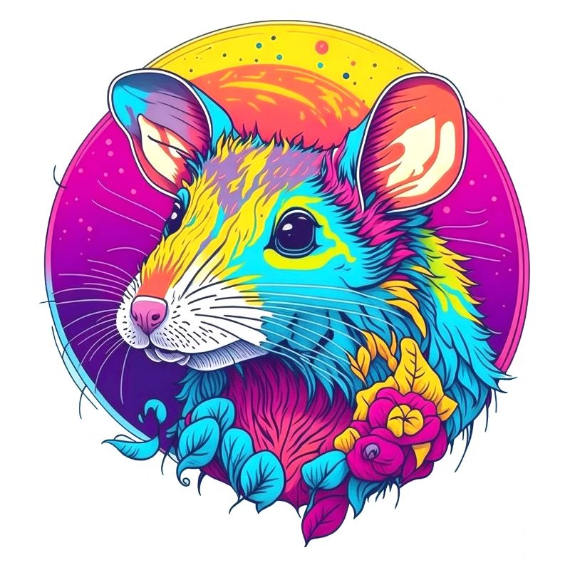 Rat néon psychédélique avec des fleurs