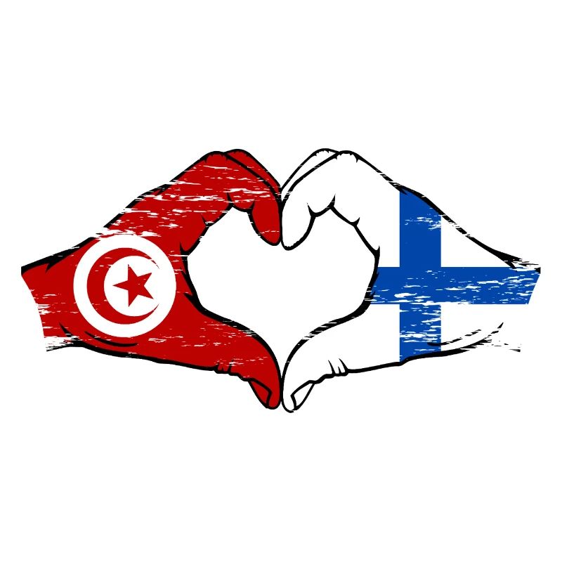 Tunisie Finlande drapeau mains forme de coeur utilisé