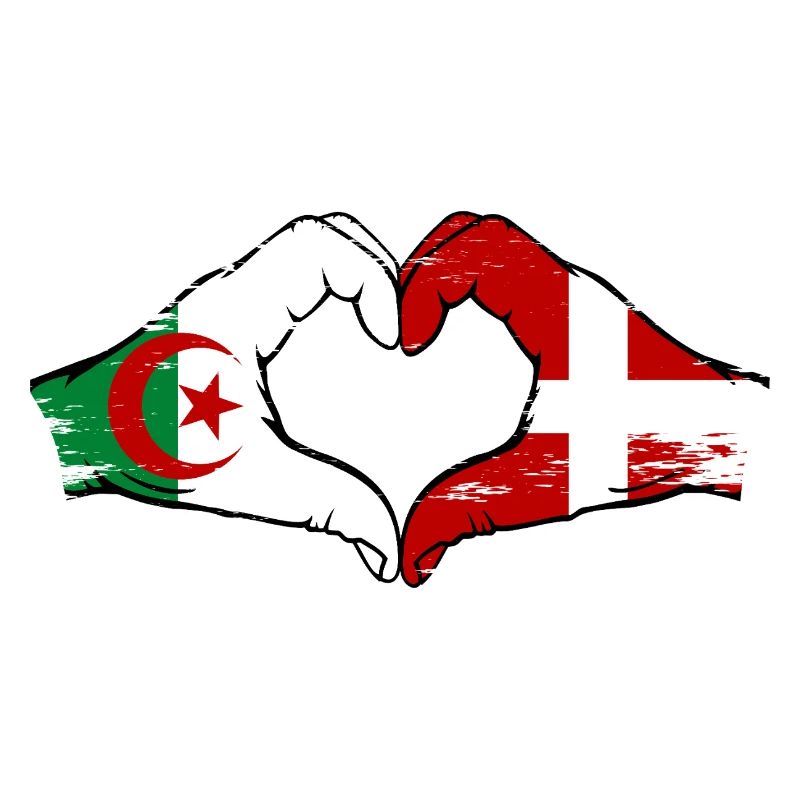 Algérie Danemark drapeau mains forme de coeur utilisé