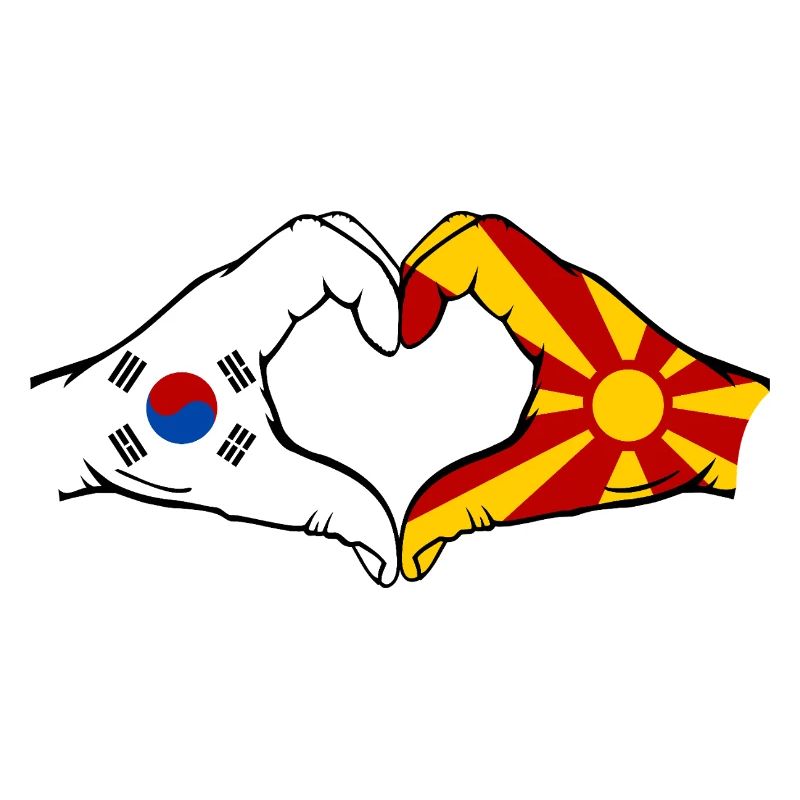 Corée du Sud Macédoine Drapeau Mains Coeur Forme