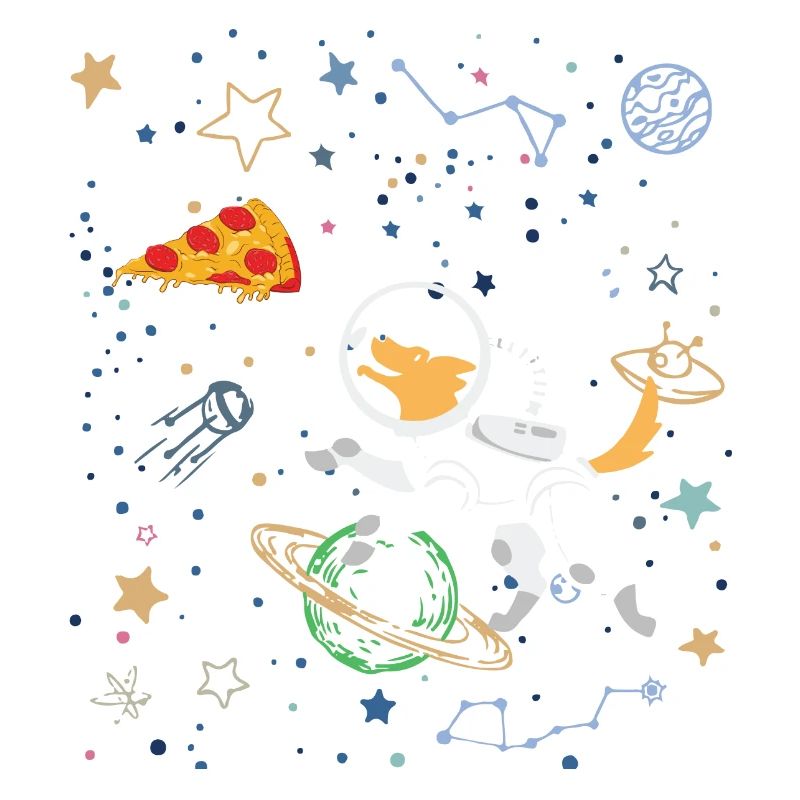 Astronaute de dessin animé avec l’espace et la pizza