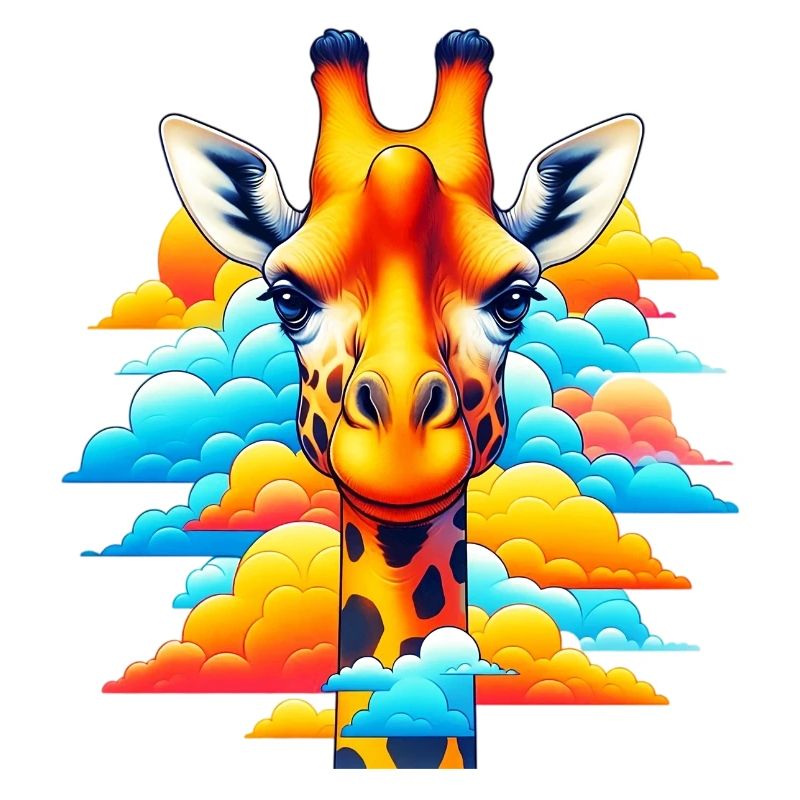 Giraffe with head in cloud clouds
