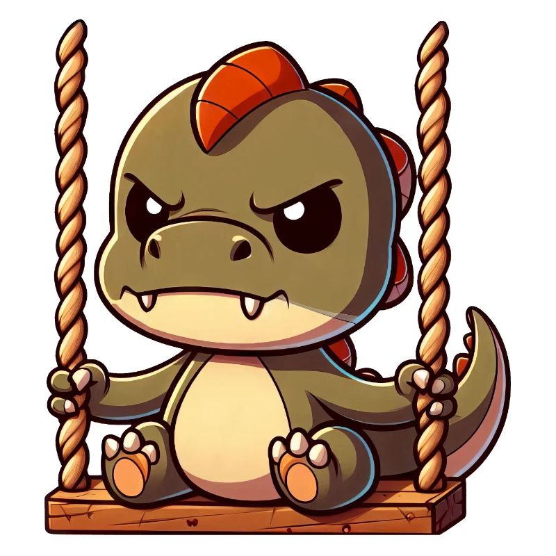 Grumpy T-Rex on swing annoyed offended