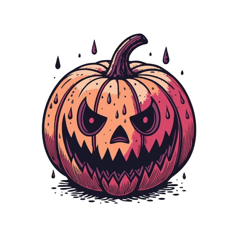 Jack-o'-Lantern Pumpkin Watercolor Night