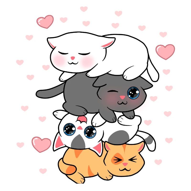 Four Kawaii Kittens Stack Cute Cats Illustration
