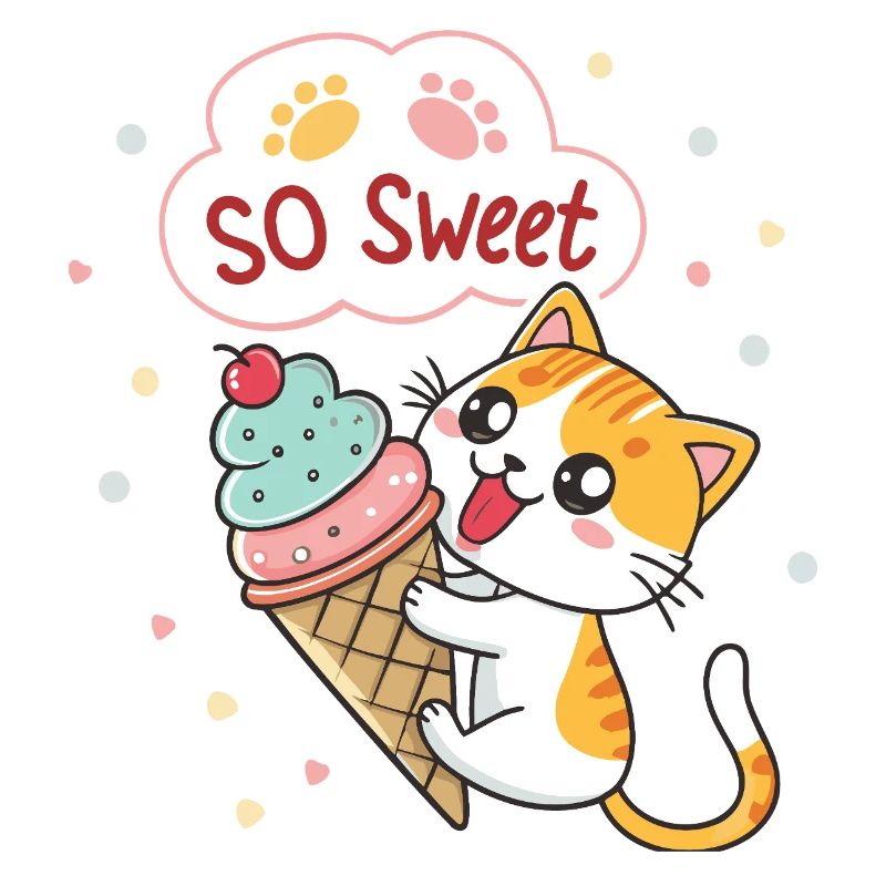 Chat gourmand avec glace pastel