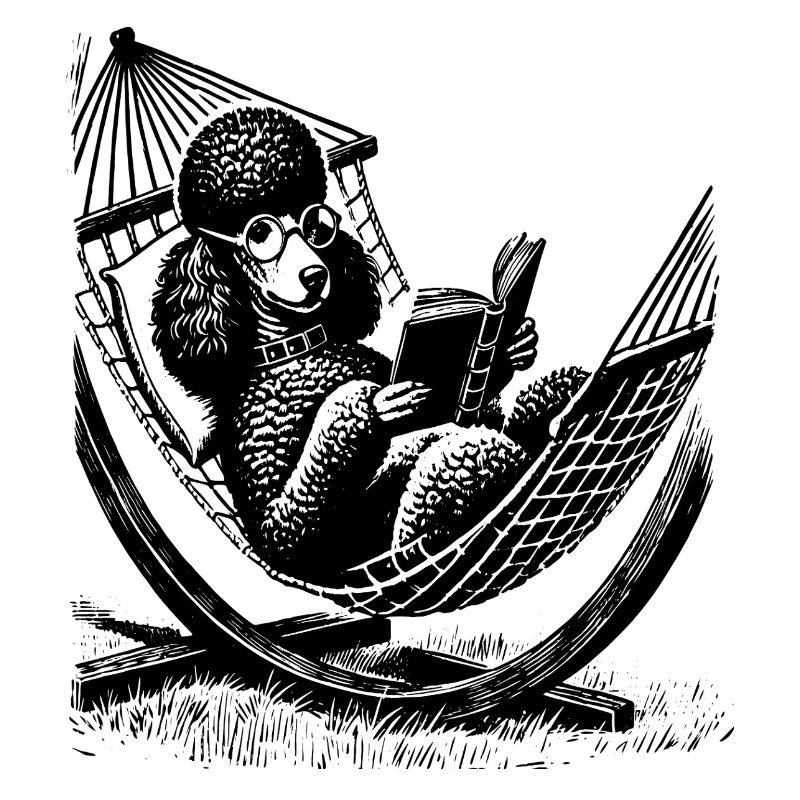 T-shirt with a poodle reading a book