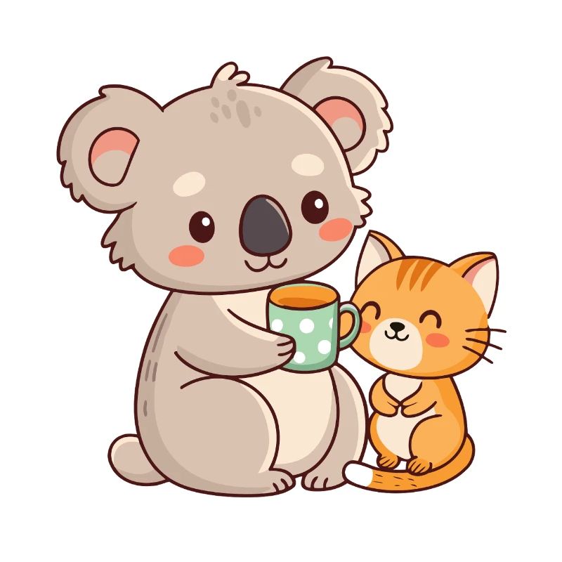 Koala et chat café mignon
