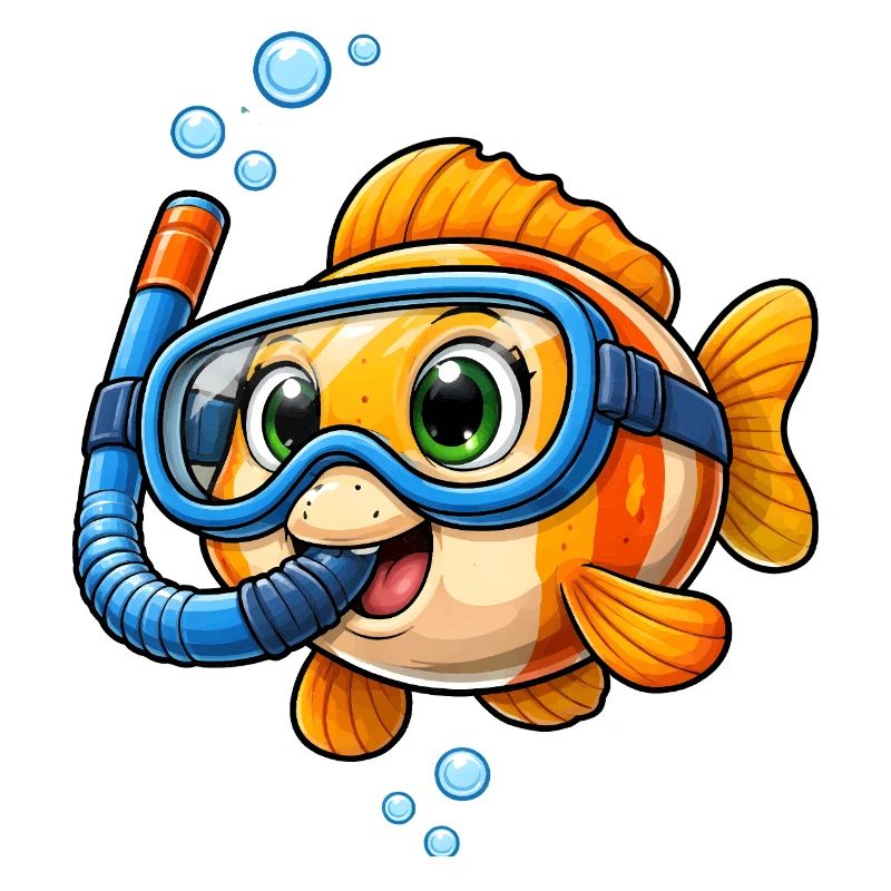 Dessin animé de poissons mignons avec plongée en apnéa