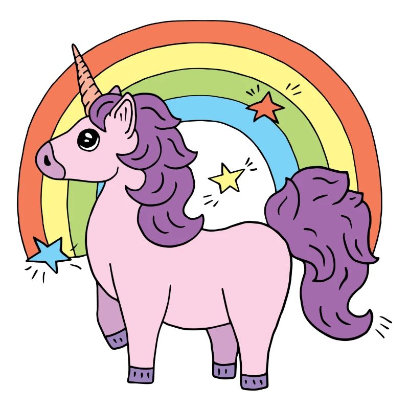 Einhorn Elsbeth vor einem Regenbogen