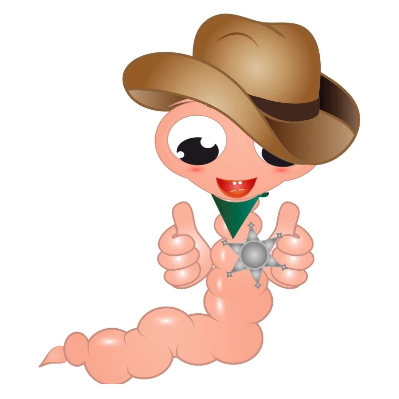 small earthworm as cowboy with sheriff's star