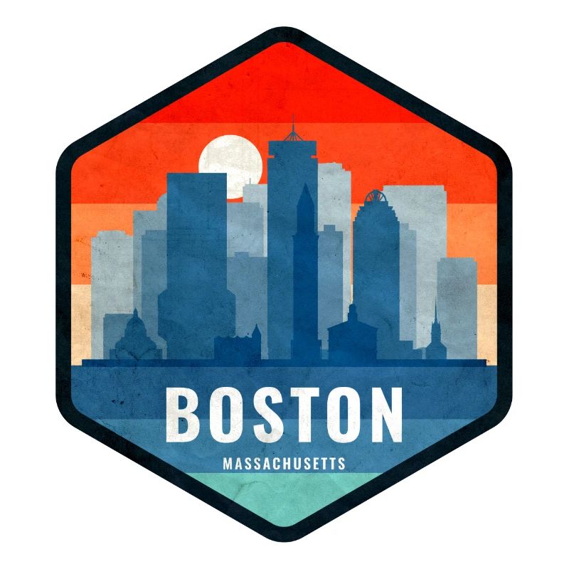 Boston Skyline Retro Badge