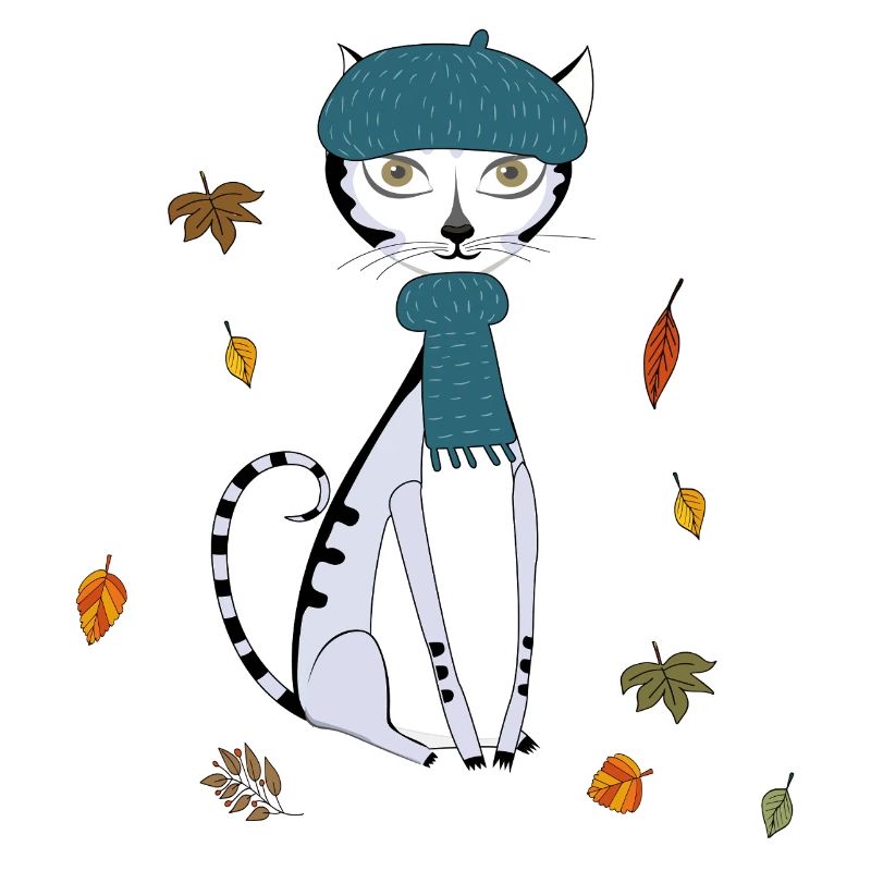 Cat in autumn with woolen hat