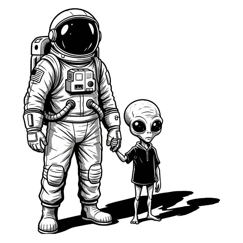 Astronaute et extraterrestre main dans la main