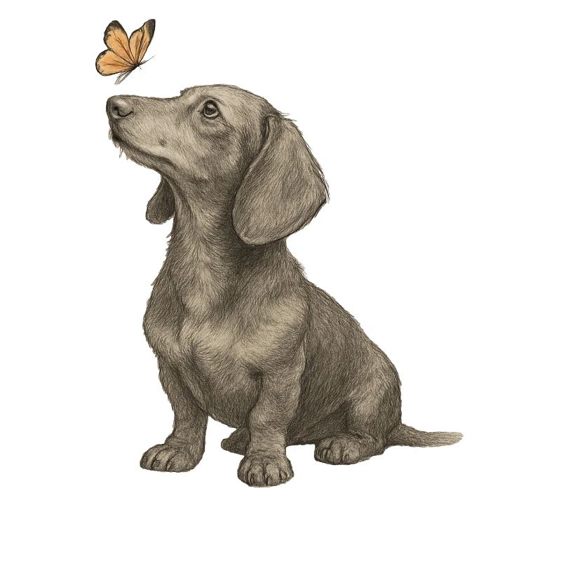Teckel avec illustration vintage papillon