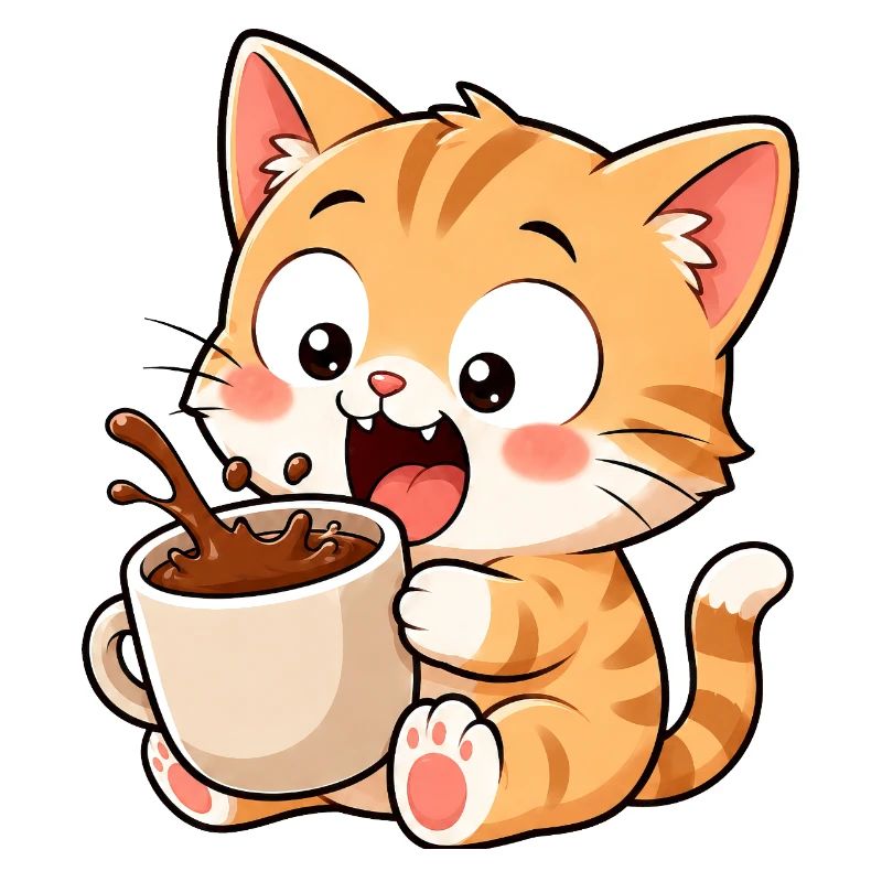Chat mignon Coffee Coffee Lover dessin animé drôle