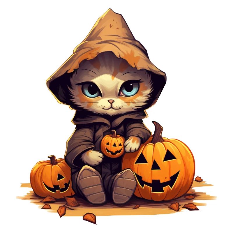Chat d’Halloween avec capuche et citrouille