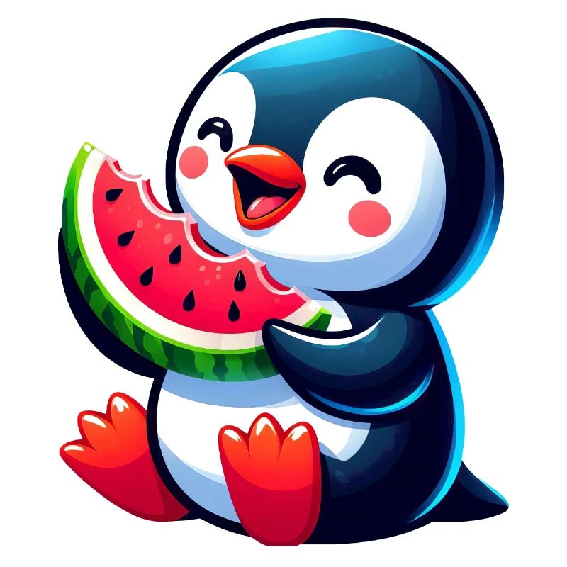 mignon pingouin melon pastèque dessin animé d’été