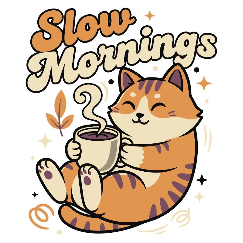 Slow morning cat with coffee