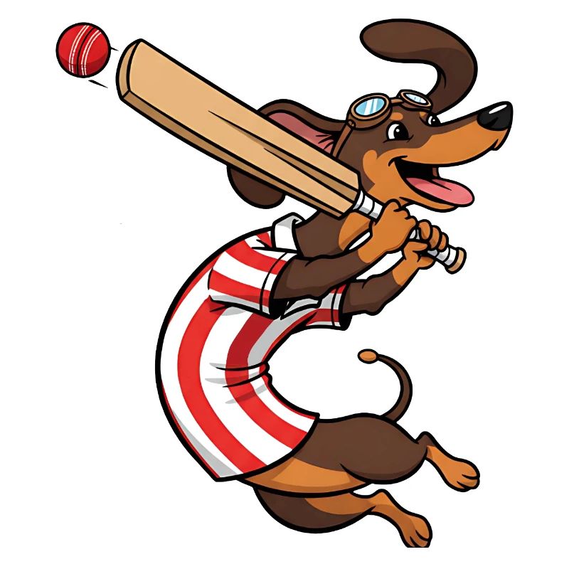 Funny dachshund playing cricket