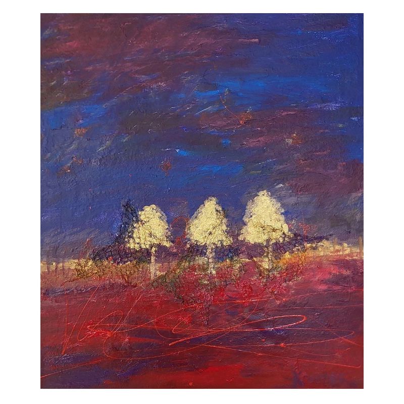 Three trees in sunset