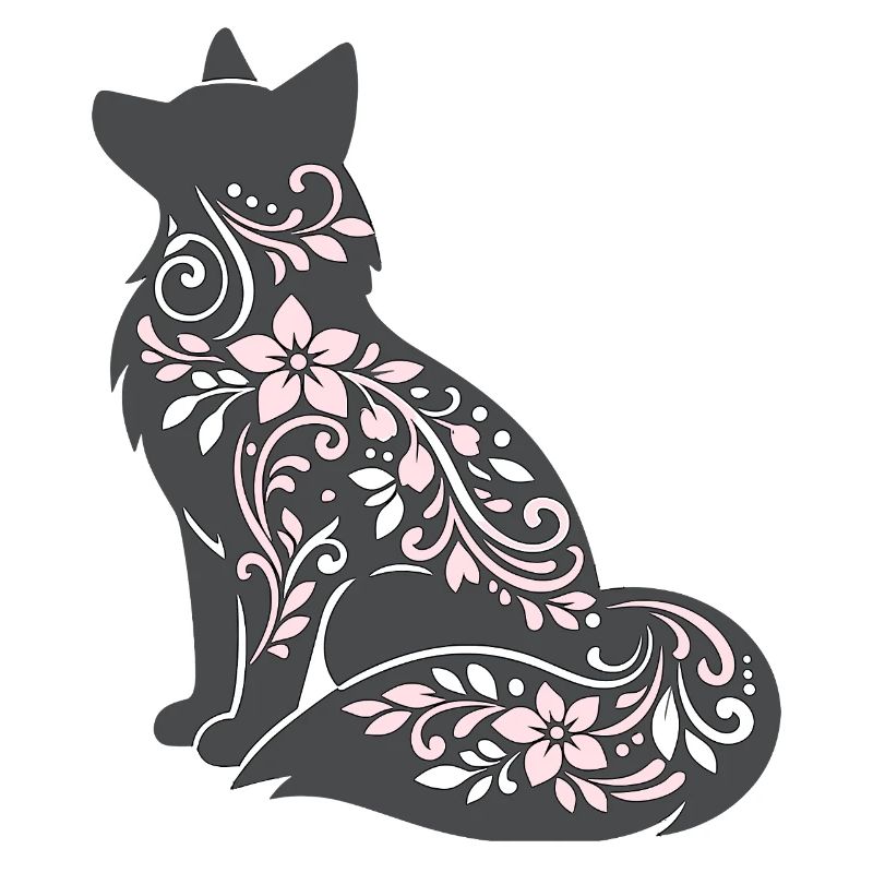 Silhouette de chat décorée de fleurs