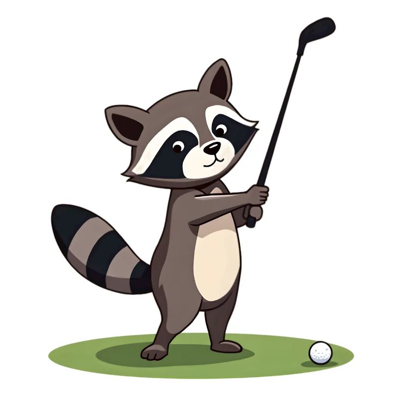 Waschbär spielt Golf