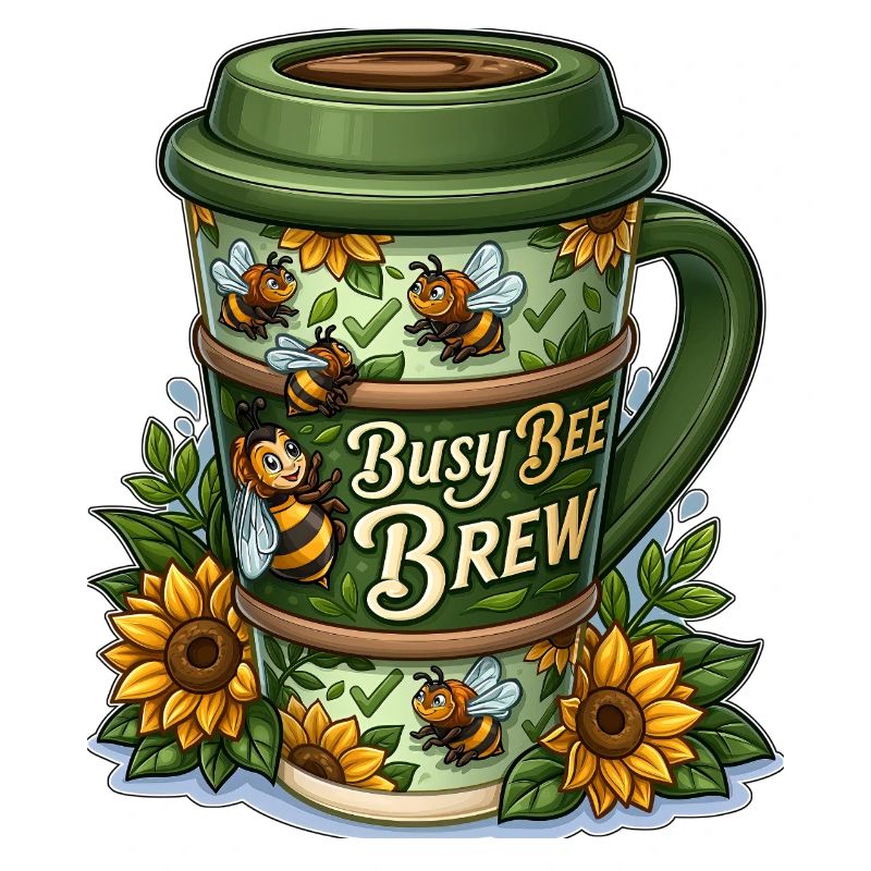 Busy Bee Brew Coffee Cup with Sunflowers