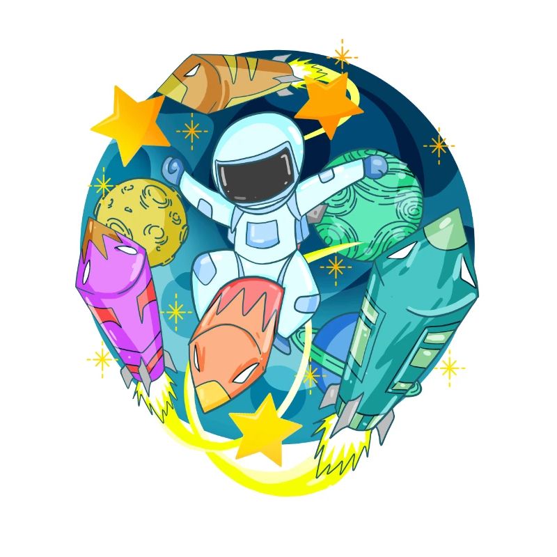 Astronaute dans l’espace avec des fusées