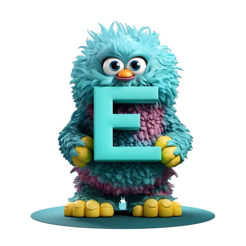 Flauschiges Monster mit dem Buchstaben E