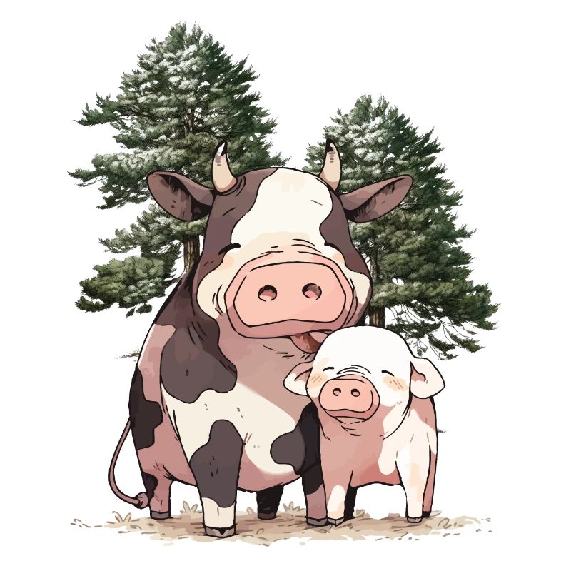 Amis Amitié Vache Cochon Animaux Ensemble