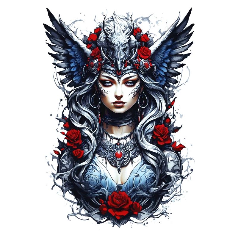 Valkyrie with Ravens, Roses, Vikings