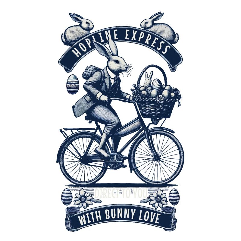 Easter Retro Bunny Bicycle Basket Eggs