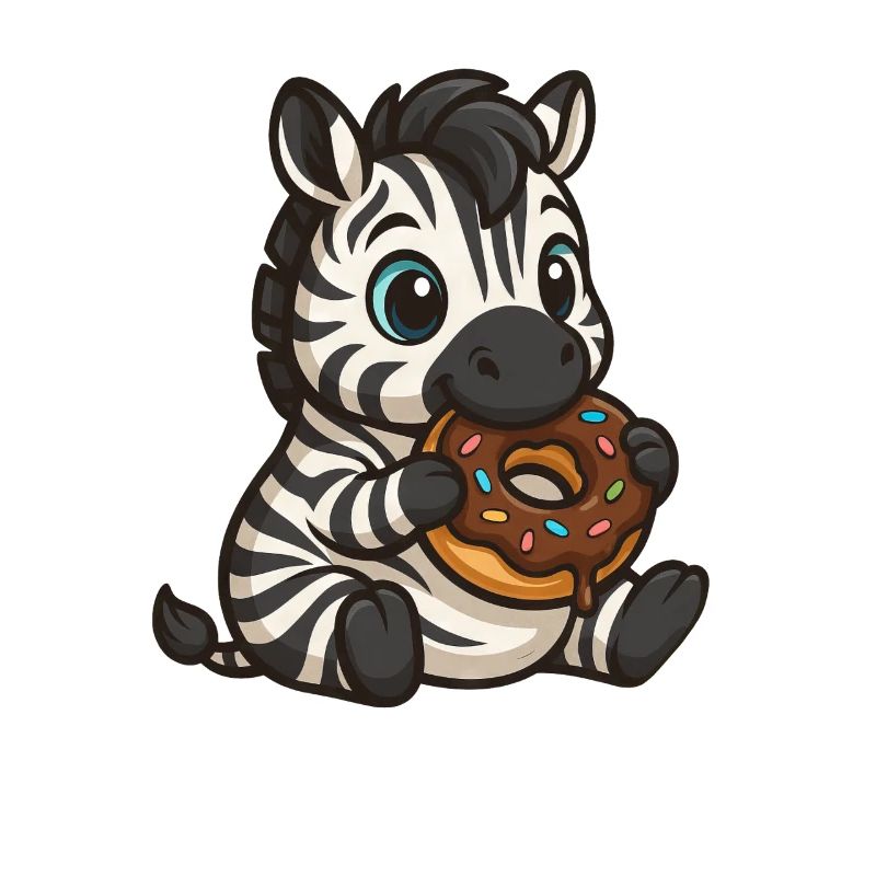 Süßes Zebra isst einen Donut mit Schokolade