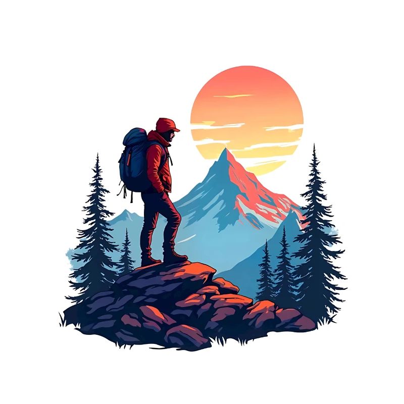 Hiker Mountains Sunset