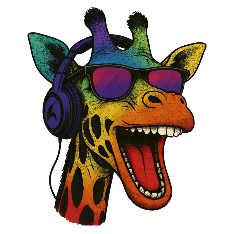 Coole Giraffe mit 90er Sonnenbrille und Kopfhörern
