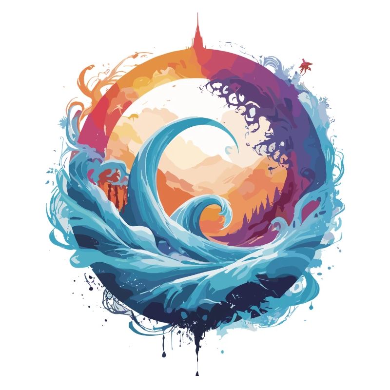 Dynamic wave and moon circle