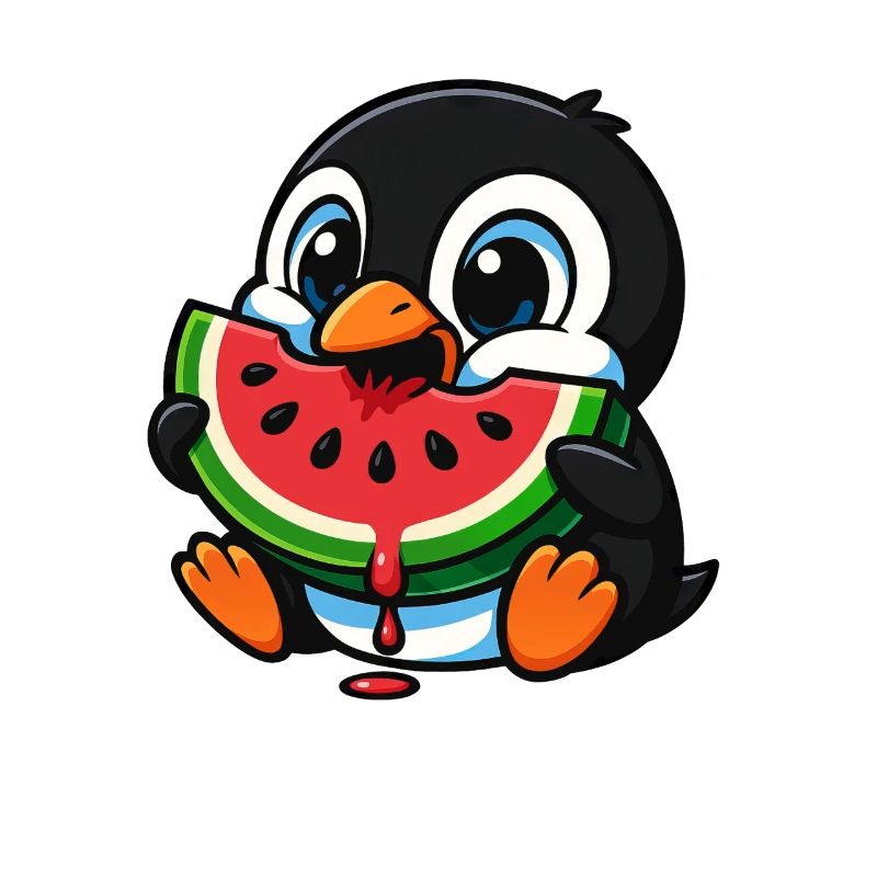 pingouin mignon pastèque fruit d’été dessin animé