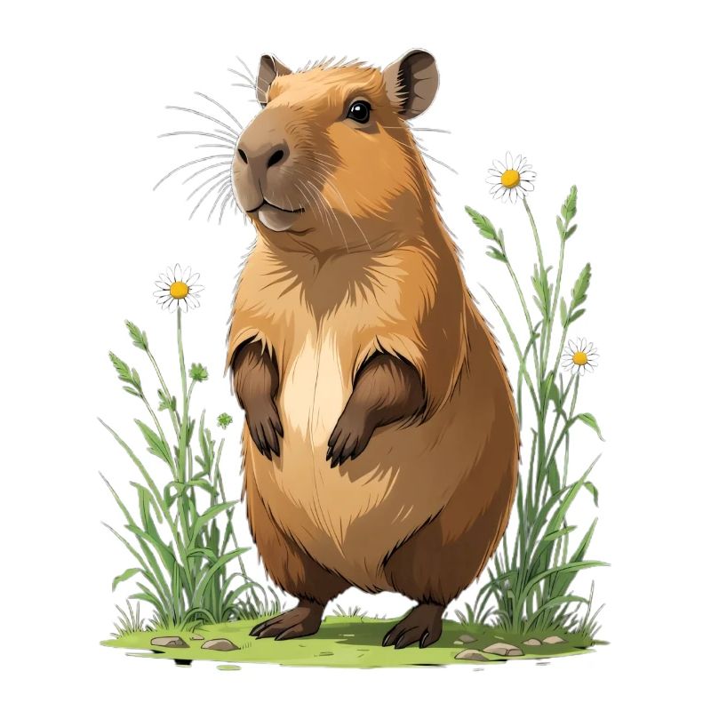 Capybara dans le champ de fleurs Marguerite