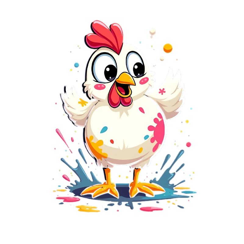 Poulet coloré mignon avec des éclaboussures de peinture