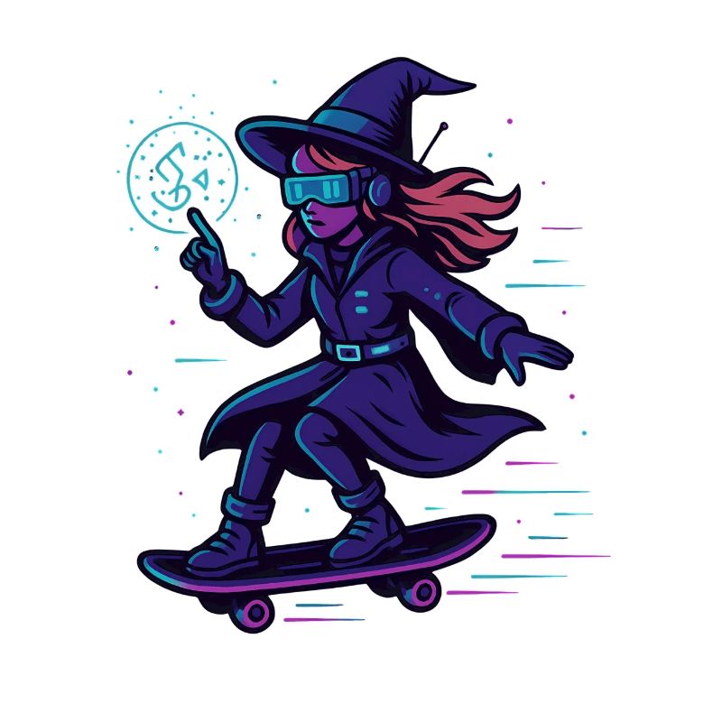 Neon witch on the skateboard